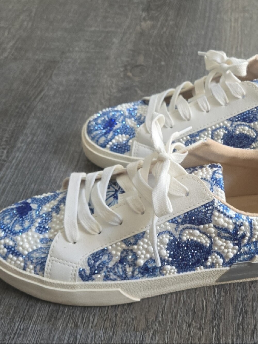Betsy JHONSON White and Blue Embellished Women's Sneakers